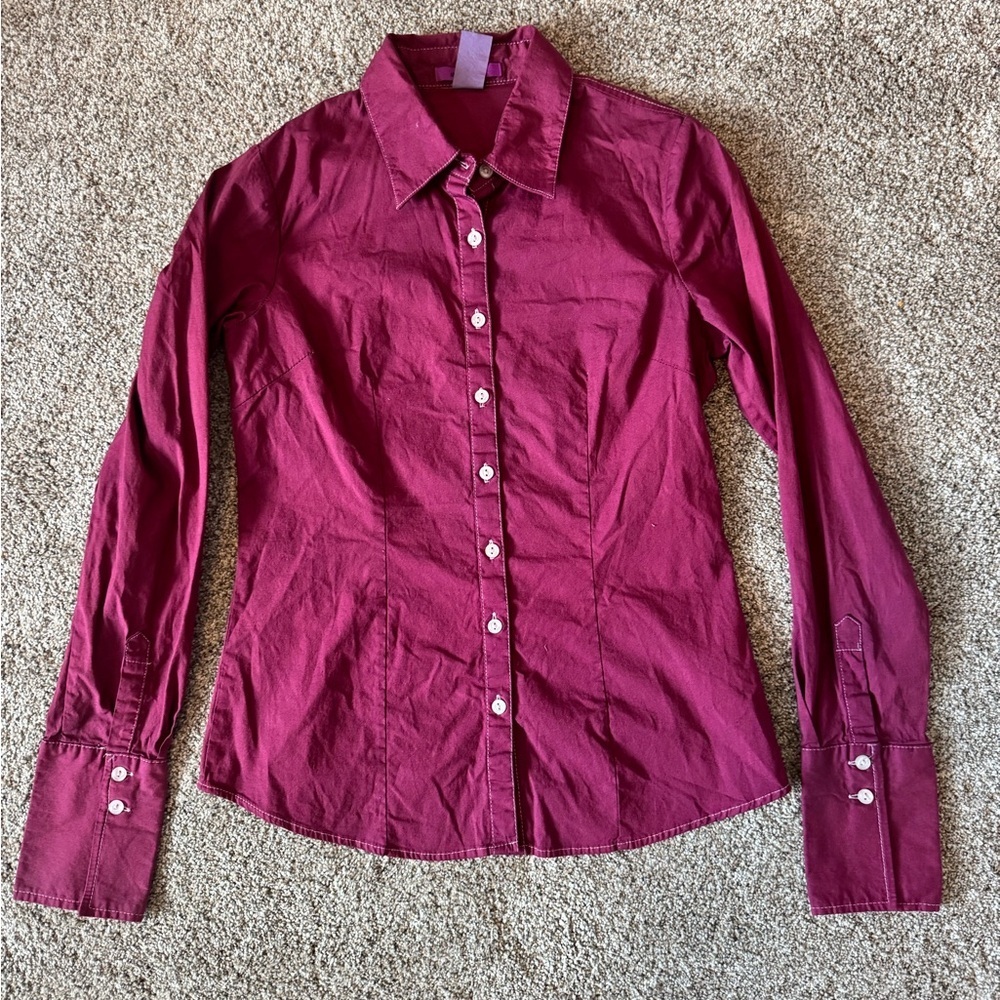 Women's dyed Magenta Button-Up Shirt